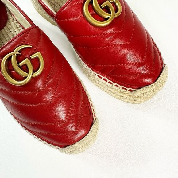 GUCCI Red Marmont Platform Espadrille 37 US 7 Matelasse Leather Quilted Flat - Picture 3 of 13